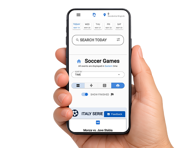 Upcoming soccer game schedules on a mobile phone.