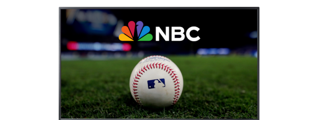 NBC logo displayed above a baseball resting on grass.
