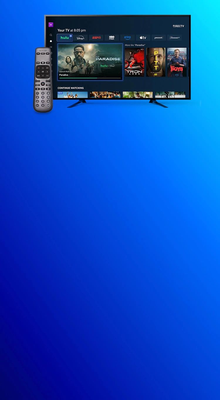 Remote and TV with streaming apps and programming.