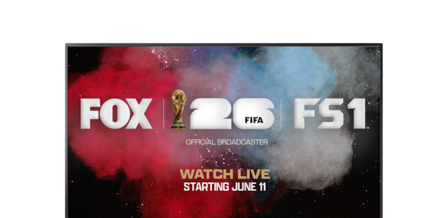 FOX and FS1 FIFA World Cup 2026 promotional graphic with official broadcaster branding.