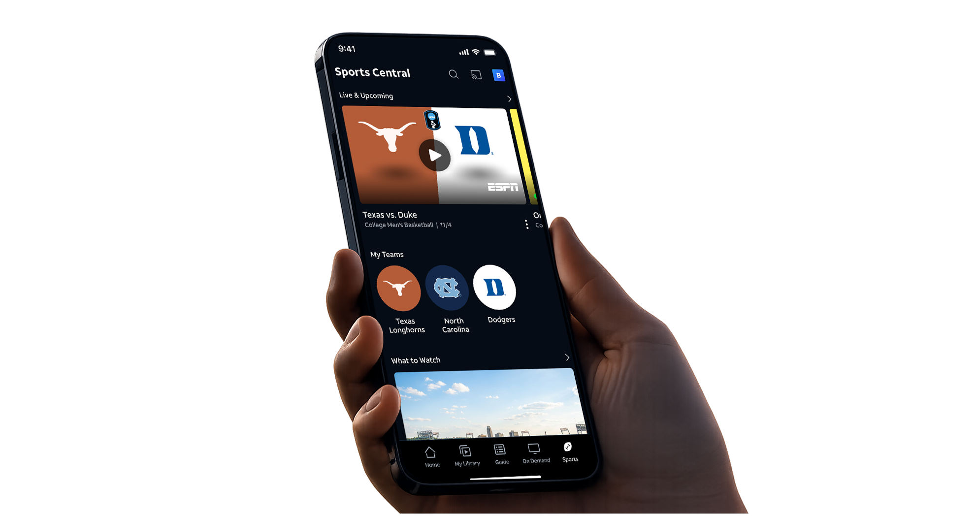 A hand holding a mobile with a personalized content on screen.