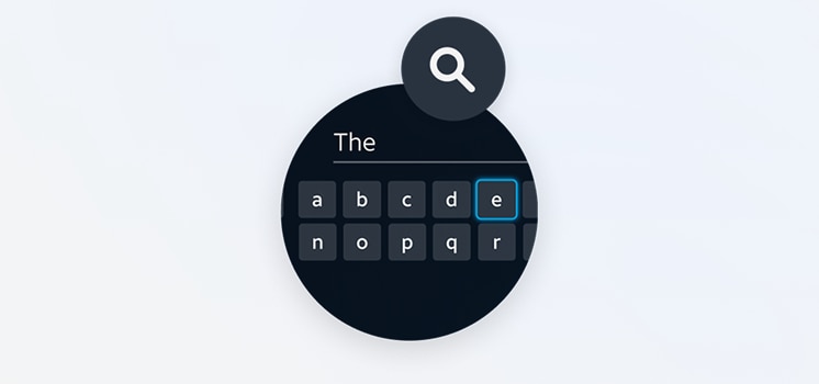 Search icon with keyboard letters displayed in a circular interface.