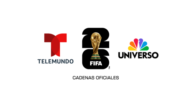 Telemundo, FIFA World Cup and Universo official broadcaster logos.
