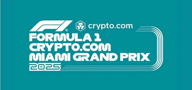 Teal-colored promotional graphic with "Formula 1 Crypto.com Miami Grand Prix 2025" text.