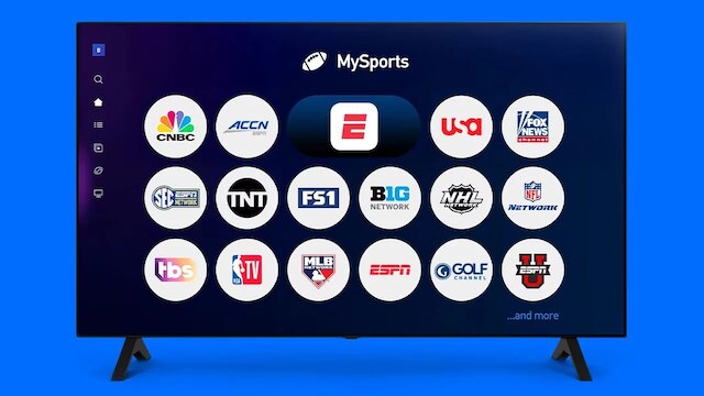 TV showing MySports Genre Pack icons like CNBC, Tru TV, ESPN plus and more.