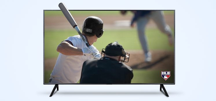 TV showing a batter and catcher during an MLB game. 