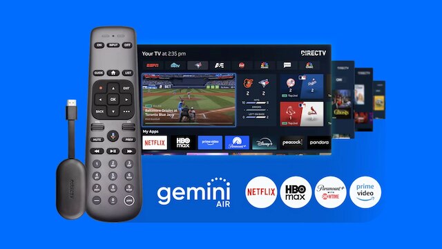 Gemini air streaming device connects with Netflix, Max, Paramount plus with Showtime, and Prime video.