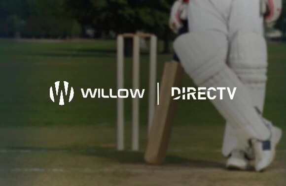 Willow TV and DIRECTV logos, and a cricket player.